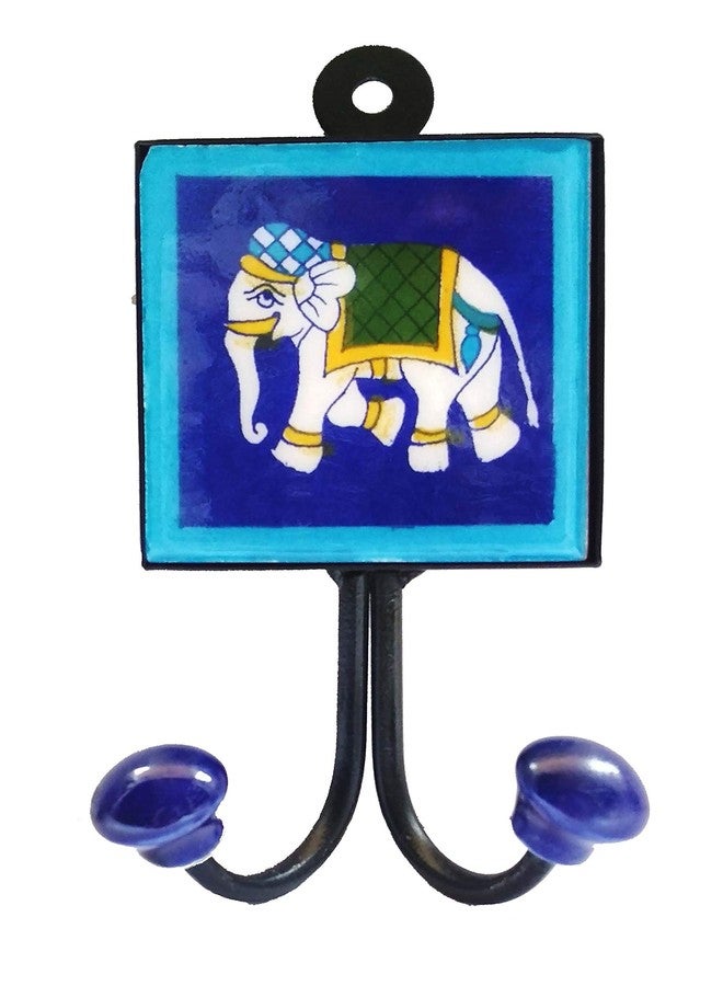 Shiv Kripa Blue Pottery Decorative Ceramic Tile Wall Hook (Multicolour) - Image 1